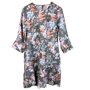 J.Jill‎ Med 100% Linen Fresh Bloom Caraway Green Ruffle Hem Dress Pockets (N645)